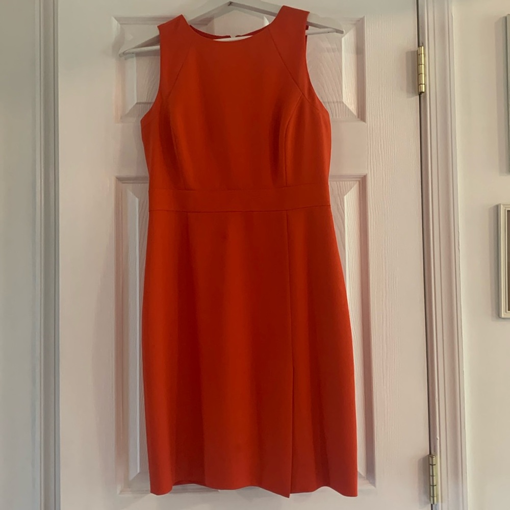 J Crew women’s dress, size 4p, in red/ orange color.